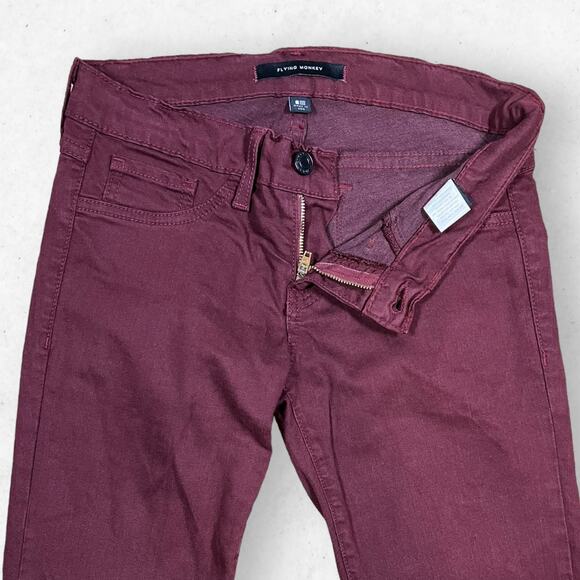 Flying Monkey Jeans Women's Size 25 Low Rise Skinny Burgundy Denim Raw Hem - Picture 4 of 8